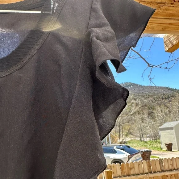 Banana Republic Black Silk Ruffle Elastic Tie Waist Top Blouse Medium - Picture 3 of 9